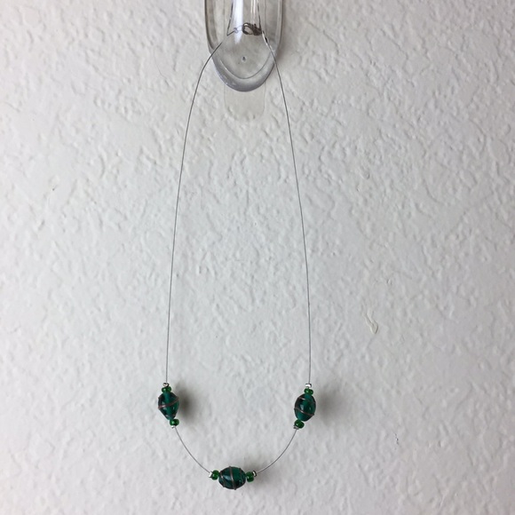 Emerald Green Three Glass Bean Necklace - Picture 4 of 5